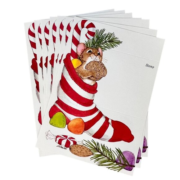 Vintage Current Christmas Just-a-Note Set of 7 Fold-Over Blank Notecards w/ Seal - Picture 3 of 6